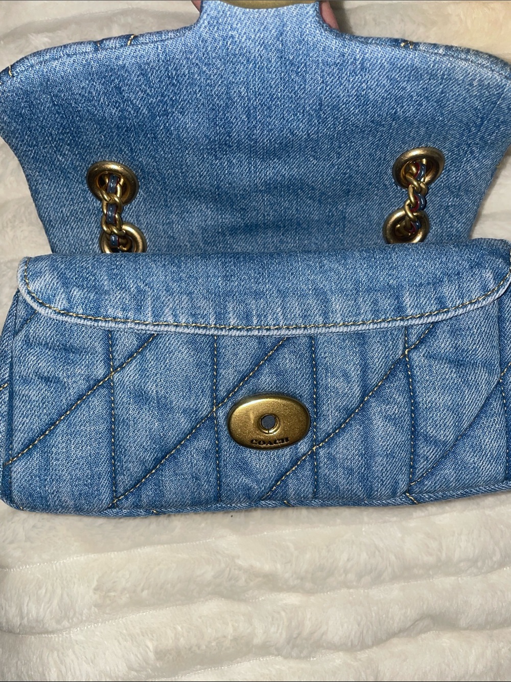 New W/O Tag Coach Blue Quilted Tabby 20 Blue Indigo Denim - Picture 9 of 10